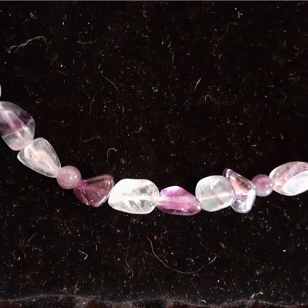 HANDBEADED PURPLE&GREEN  FLUORITE TUMBLE STONE